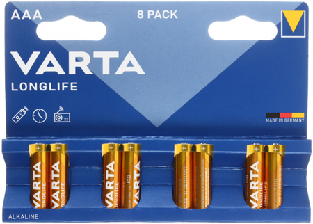 Батарейки щелочные Varta Longlife, AAA, LR03, 1.5V, 8 шт.