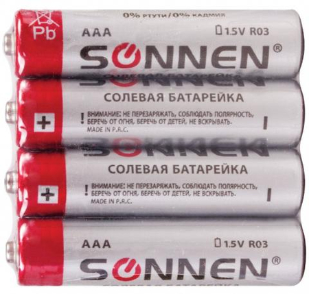 Батарейки солевые Sonnen, AAA, LR03, 1.5V, 4 шт.