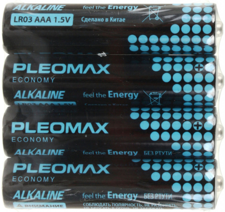 Батарейки щелочные Pleomax Economy, AAA, LR03, 1.5V, 4 шт.