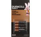 Батарейки щелочные Duracell Simply, AAA, LR03, 1.5V, 4 шт.