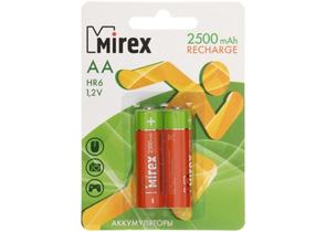 Аккумулятор Mirex, AA, 1.2V, 2500 mAh (2 шт. в упаковке)