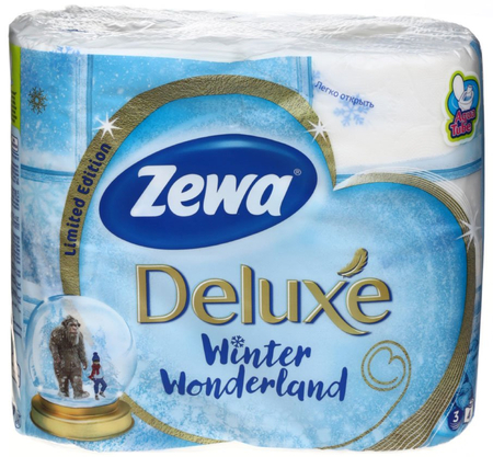 Бумага туалетная Zewa Deluxe, 4 рулона, ширина 95 мм, Pure White, белая