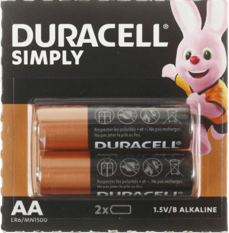 Батарейки щелочные Duracell Simply, AA, LR6, 1.5V, 2 шт.