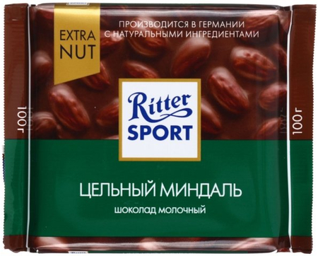 Шоколад Ritter Sport, 100 г, молочный шоколад с цельным миндалем (Extra Nut)