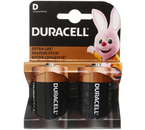 Батарейки щелочные Duracell Extra Life, D, LR20, 1.5V, 2 шт.