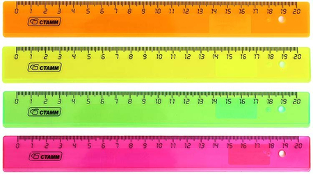 Линейка пластиковая «Стамм», 20 см, прозрачная цветная, ассорти