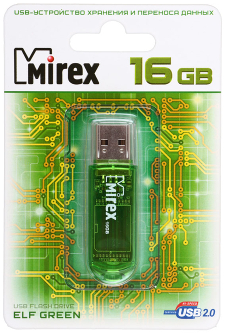 Флэш-накопитель Mirex Elf, 16Gb, USB 2.0, корпус прозрачно-зеленый