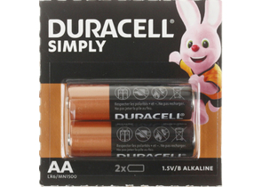 Батарейки щелочные Duracell Simply, AA, LR6, 1.5V, 2 шт.