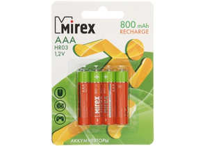 Аккумулятор Mirex, ААA, 1.2V, 800 mAh (4 шт. в упаковке)