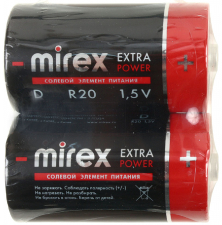 Батарейки солевые Mirex Extra Power, D, R20, 1.5V, 2 шт.