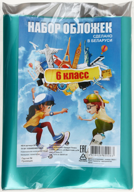 Набор обложек для учебников для 6 класса, 13 шт., толщина 160 мкм, ассорти (из них 1 обложка д/дневника)