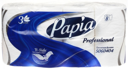 Бумага туалетная Papia Professional, 8 рулонов, ширина 95 мм, белая