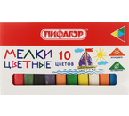 Мелки цветные «Пифагор», 10 шт., 10 цв., квадратные