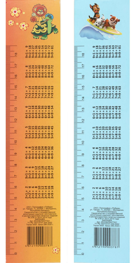 Закладка картонная «Типография «Победа», 50*240 мм, «Таблица умножения», ассорти