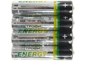 Батарейки щелочные «Трофи Energy», AAA, LR03, 1.5V, 4 шт.