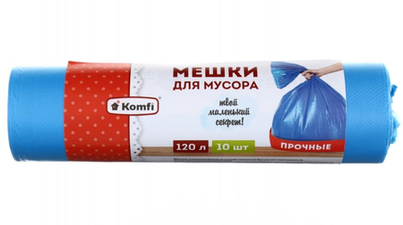 Пакеты для мусора Komfi , 120 л, 10 шт., голубые