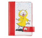 Обложка на автодокументы на кнопке комбинированная, 10,5×14×0,8 см, «Кошка в дождевике», красная белая вставка Обложка на автодокументы на кнопке комбинированная, 10,5×14×0,8 см, «Кошка в дождевике», красная белая вставка