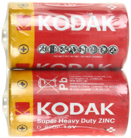 Батарейки солевые Kodak Super Heavy Duty Zinc, D, R20P, 1.5V, 2 шт.