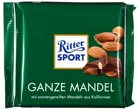 Шоколад Ritter Sport, 100 г, молочный шоколад с цельным миндалем