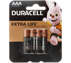 Батарейки щелочные Duracell Extra Life, AAA, LR03, 1.5V, 4 шт.