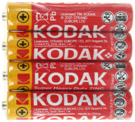 Батарейки солевые Kodak Super Heavy Duty Zinc, АAА, R03, 1.5V, 4 шт.