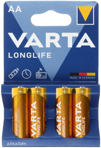 Батарейки щелочные Varta Longlife AA, LR6, 1.5V, 4 шт.