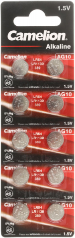 Батарейки щелочные дисковые Camelion Alkaline AG10, LR1130, 1.5V, 10 шт.