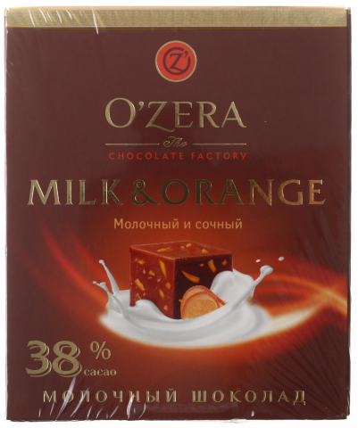 Шоколад O'Zera, 90 г, Milk&Orange, молочный шоколад с апельсином