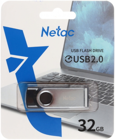 Флеш-накопитель Netac U505 (2.0), 32 Gb, корпус серебристый с черным