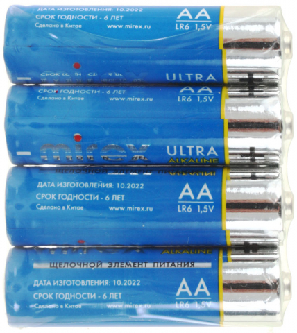 Батарейки щелочные Mirex Ultra Alkaline AA, LR6, 1.5V, 4 шт.