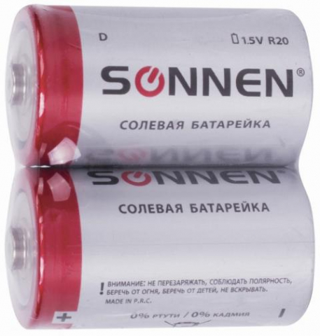 Батарейки солевые Sonnen D, R20, 1.5V, 2 шт.