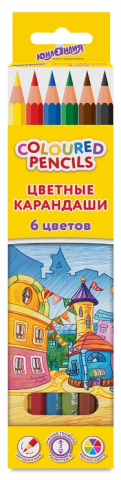 Карандаши цветные «Юнландия. Домики» 6 цветов, длина 176 мм