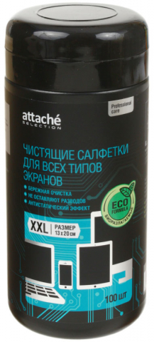 Салфетки чистящие для всех типов экранов Attache Selection Professional XXL, 100 шт., в тубе