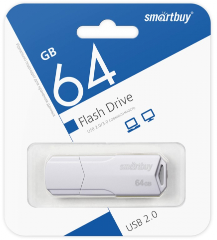 Флэш-накопитель SmartBuy Clue (2.0) 64 Gb, корпус белый