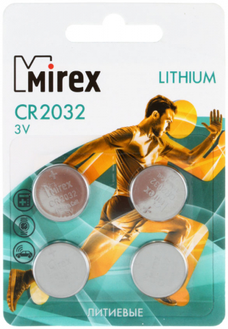 Батарейки литиевые дисковые Mirex Lithium CR2032, 3V, 4 шт.