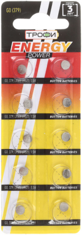 Батарейки щелочные дисковые «Трофи» Energy Power, G0 (379), LR521, LR63, 1.5V, 10 шт.