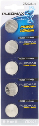 Батарейки литиевые дисковые Pleomax Power Lithium CR2025, 3V, 5 шт.