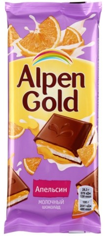 Шоколад Alpen Gold, 85 г, «Апельсин с молоком», молочный шоколад