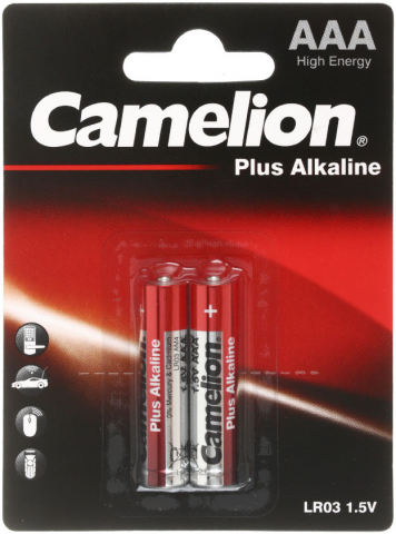 Батарейки щелочные Camelion Plus Alkaline, ААА, LR03, 1.5V, 2 шт.