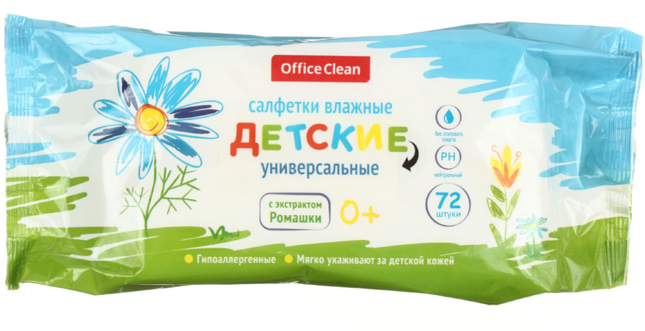 Салфетки влажные OfficeClean «Детские» 72 шт., с экстрактом ромашки