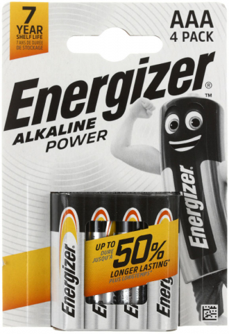 Батарейки щелочные Energizer Alkaline Power, AAA, LR03, 1.5V, 4 шт.