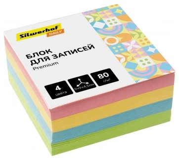 Блок бумаги для заметок «Куб» Silwerhof Daily «Премиум» 90×90×45 мм, непроклеенный, 4 цвета