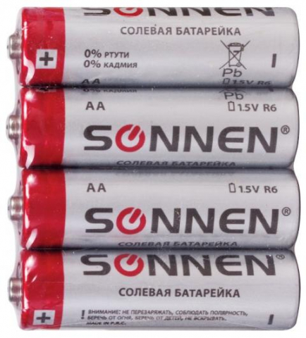 Батарейки солевые Sonnen, AA, LR6, 1.5V, 4 шт.