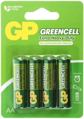 Батарейки солевые GP Greencell, AA, R6, 1.5V, 4 шт.