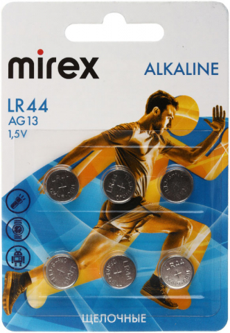 Батарейки щелочные дисковые Mirex Alkaline AG13, LR44, 1.5V, 6 шт.