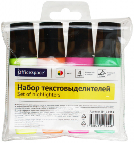 Набор маркеров-текстовыделителей OfficeSpace, 4 цвета