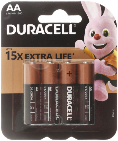 Батарейки щелочные Duracell Extra Life AA, LR6, 1.5V, 4 шт.