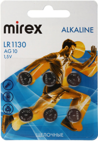 Батарейки щелочные дисковые Mirex Alkaline, AG10, LR1130, 1.5V, 6 шт.