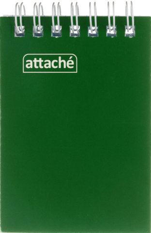 Блокнот на гребне Attache (А7) 70×100 мм, 60 л., клетка, зеленый