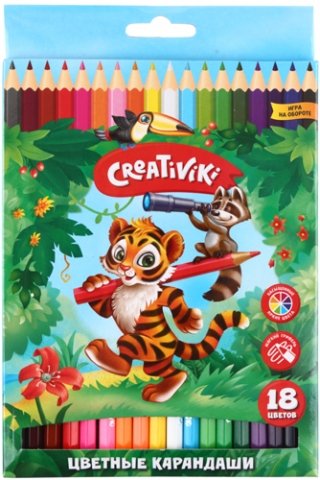 Карандаши цветные Creativiki, 18 цветов, длина 175 мм 